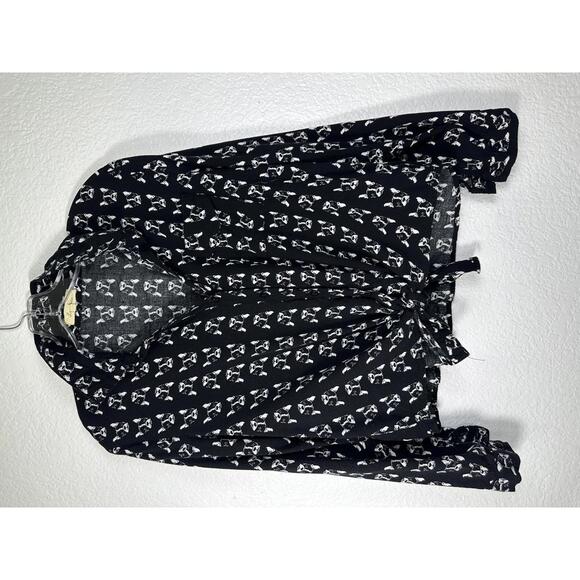 Boston Terrier Women’s XL Dog Lover Blouse Long Sleeve Button Up Tie Front Rayon - Picture 1 of 7